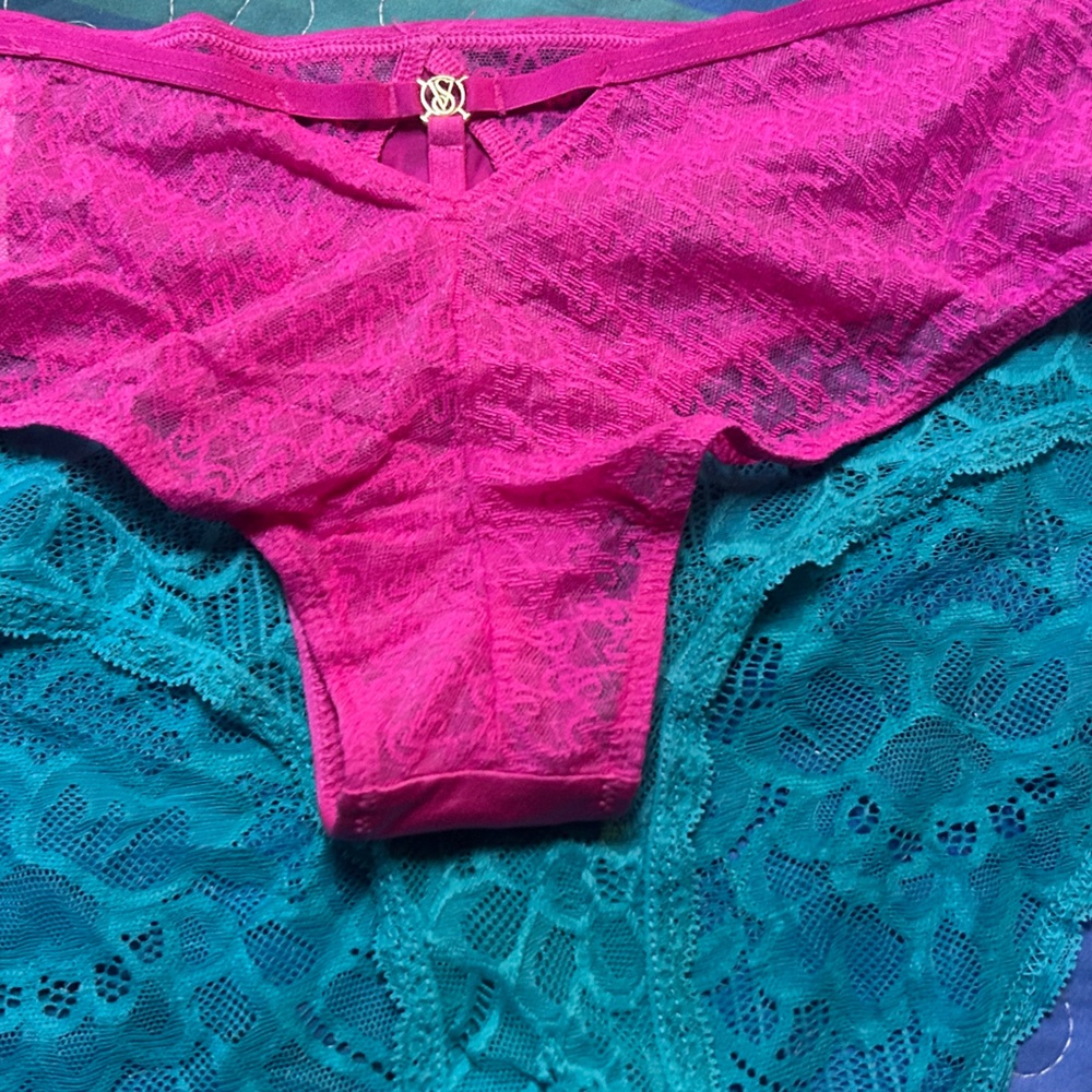 Victoria's Secret Bright Fuchsia Lace Cheeky Briefs bundle